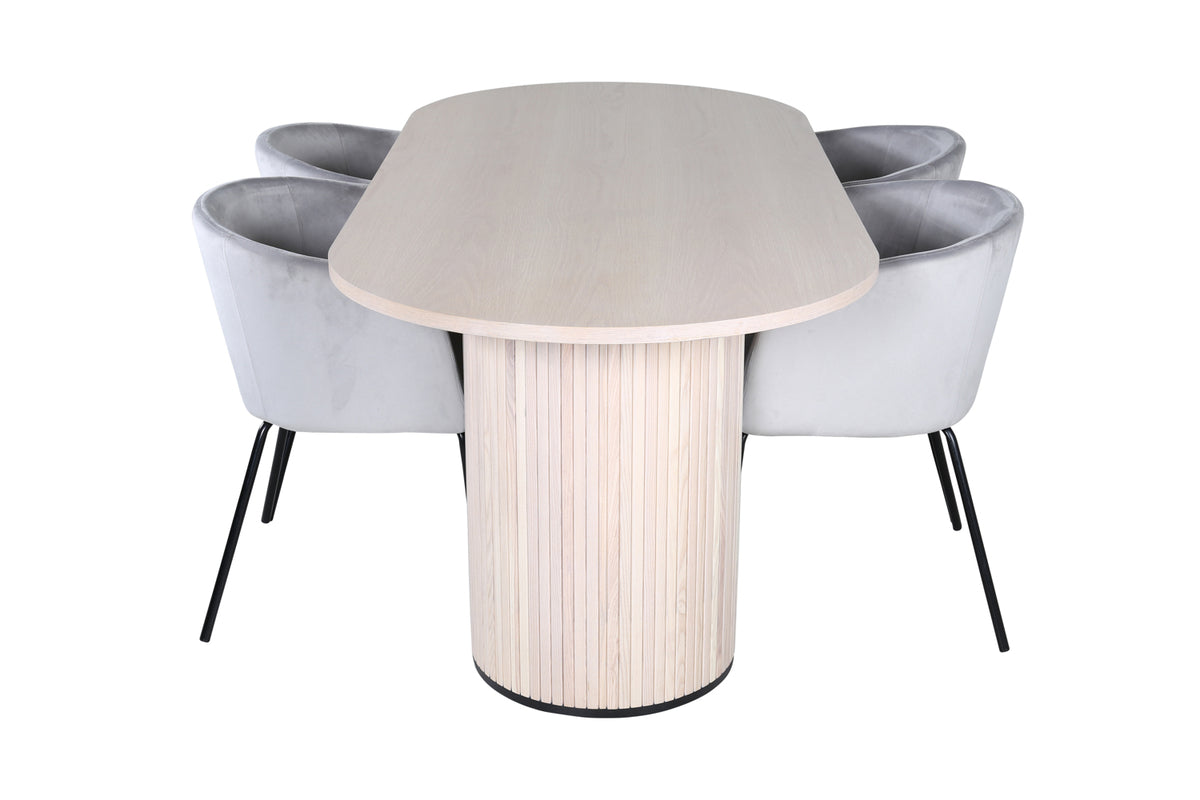 Dining Chair Grey + Oval Dining Table 75 x 200 x 90 Whitewash