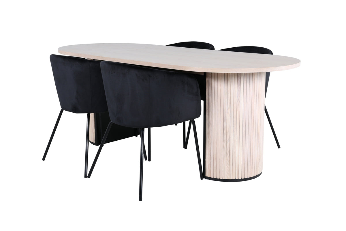 Dining Chair Black + Oval Dining Table 75 x 200 x 90 Whitewash