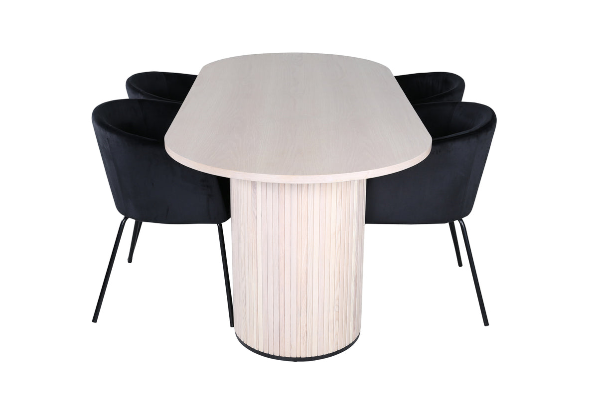 Dining Chair Black + Oval Dining Table 75 x 200 x 90 Whitewash