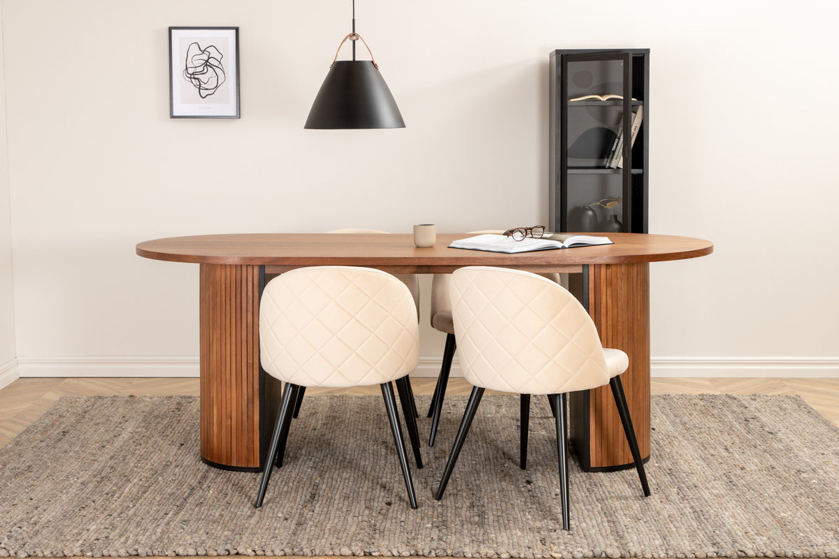 Oval Dining Table 75 x 200 x 90 Walnut + Dining Chair 2-pack Beige