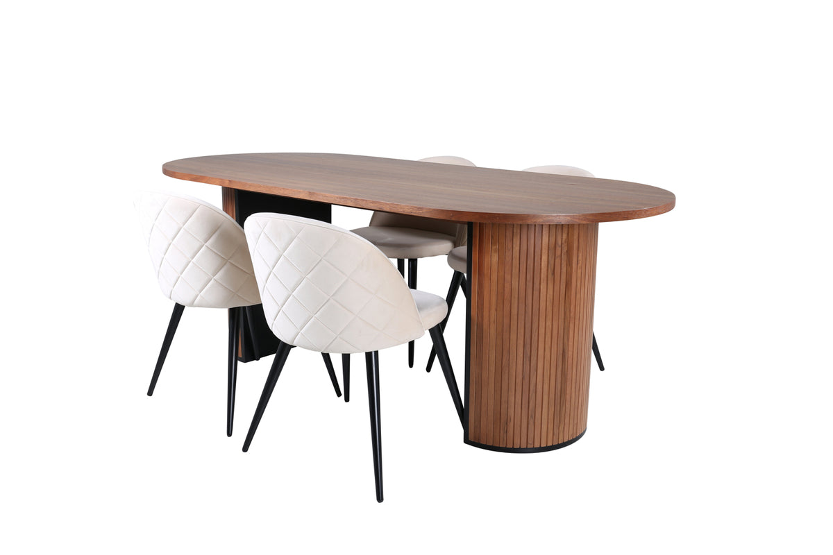 Oval Dining Table 75 x 200 x 90 Walnut + Dining Chair 2-pack Beige