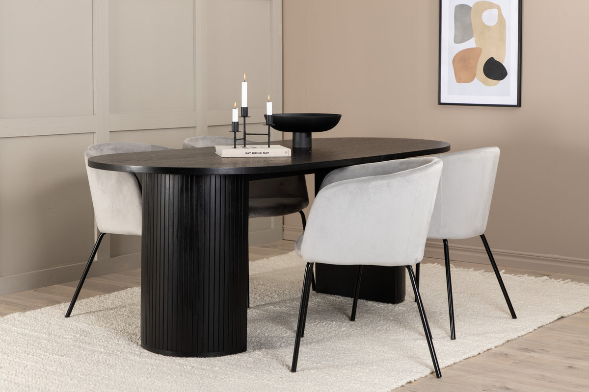 Dining Chair Grey + Oval Dining Table 75 x 200 x 90 Black