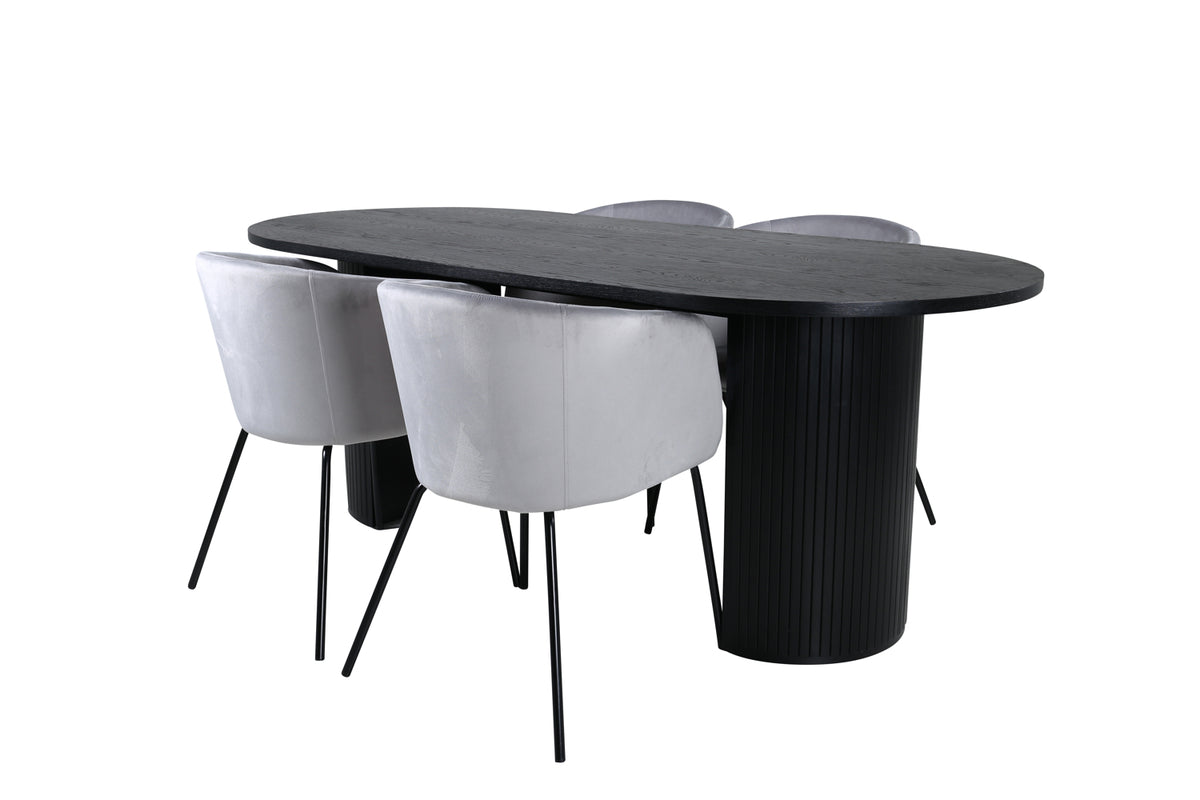 Dining Chair Grey + Oval Dining Table 75 x 200 x 90 Black