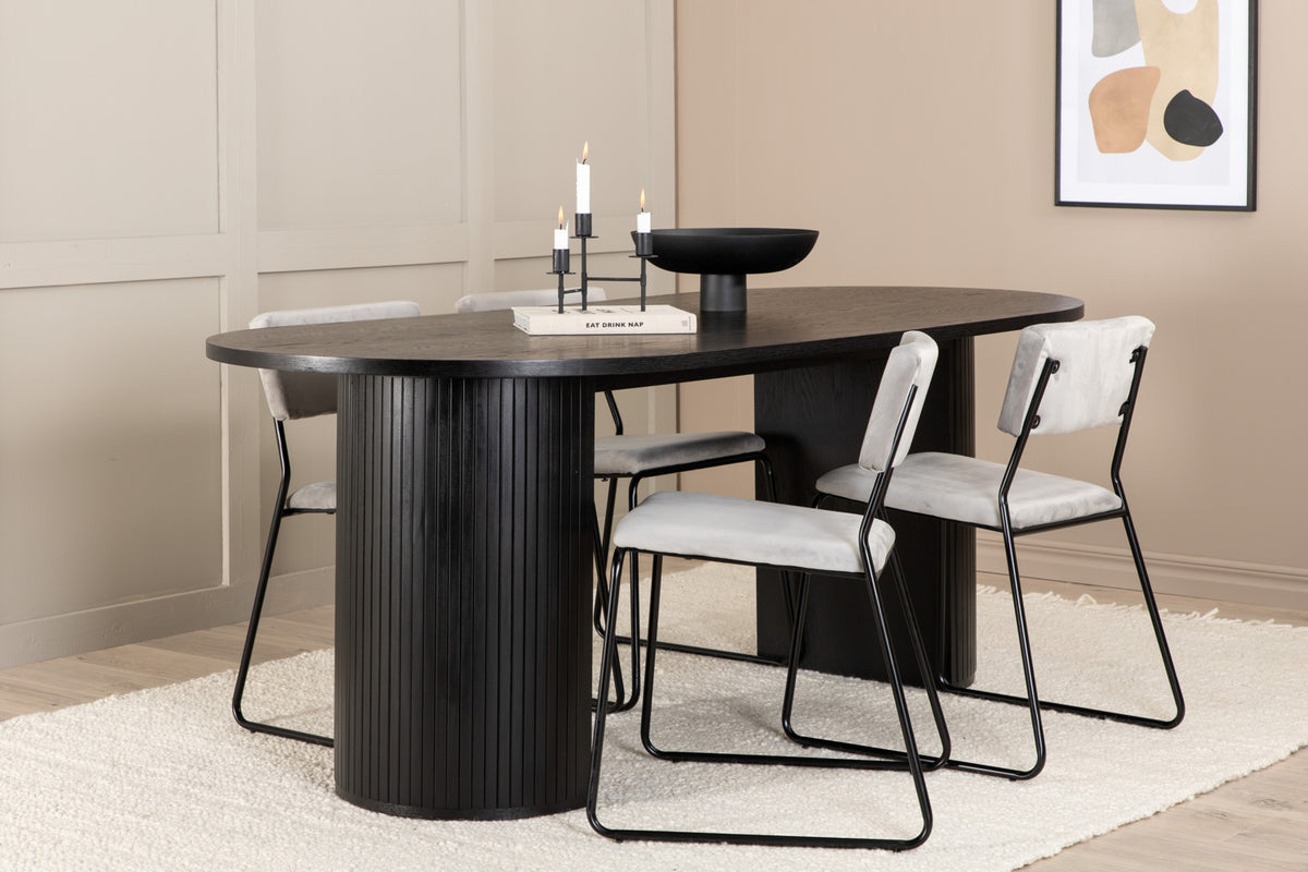 Dining Chair 2-pack Grey + Oval Dining Table 75 x 200 x 90 Black