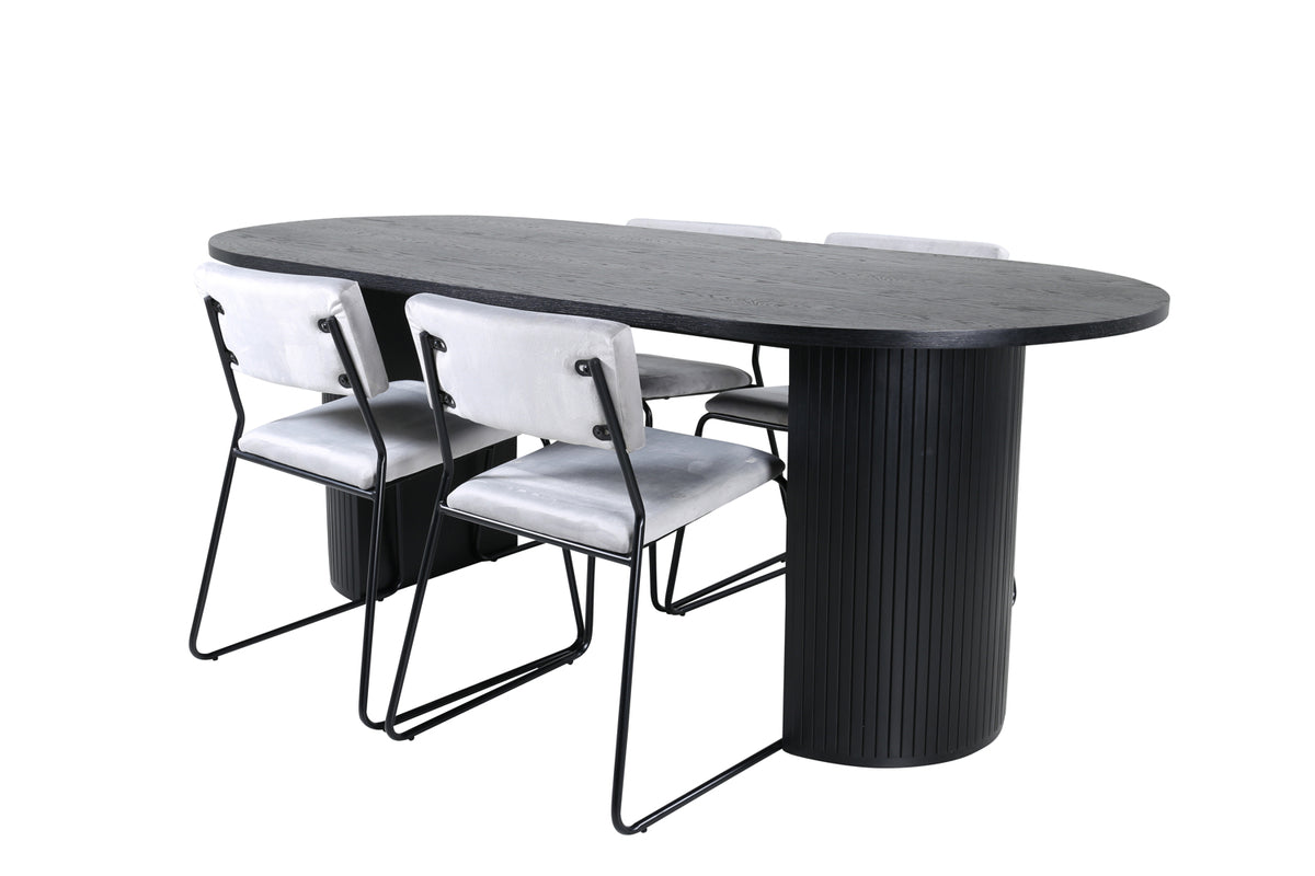 Dining Chair 2-pack Grey + Oval Dining Table 75 x 200 x 90 Black