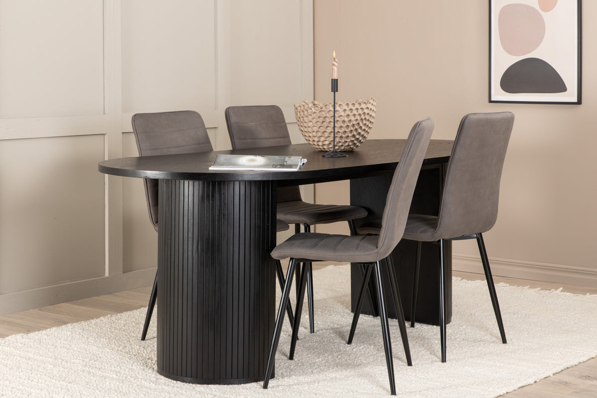 Oval Dining Table 75 x 200 x 90 Black + Dining Chair 2-pack Grey