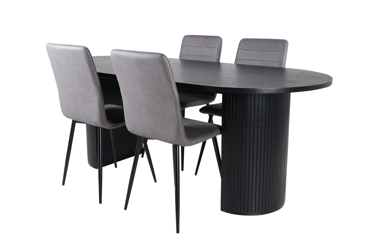 Oval Dining Table 75 x 200 x 90 Black + Dining Chair 2-pack Grey