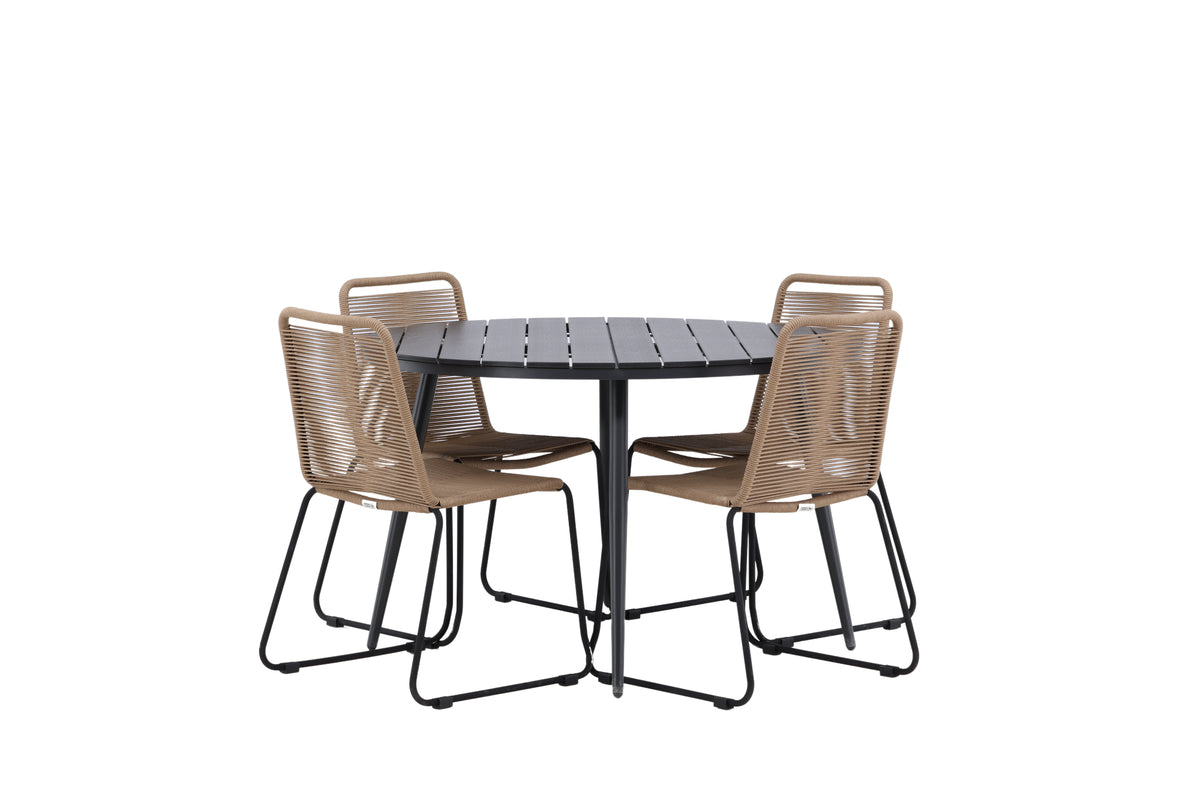 Round Dining Table ø120 Black + Dining Chair 2-pack Brown