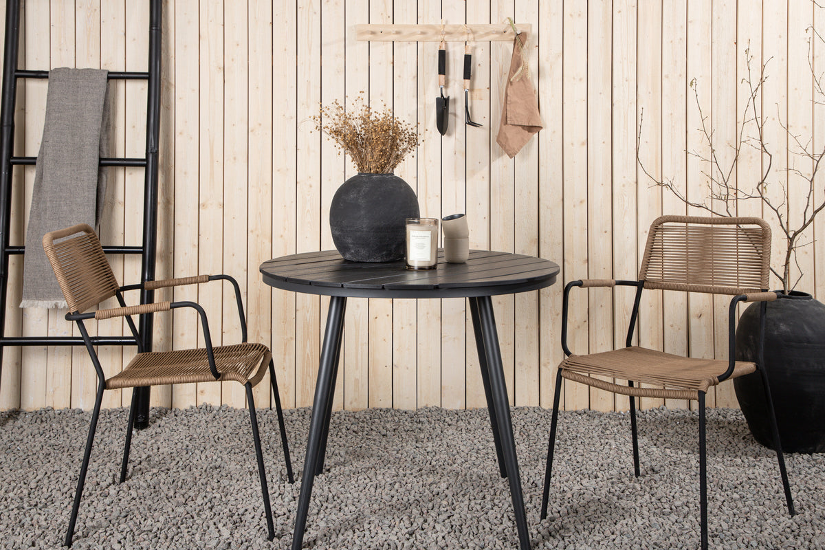 Round Dining Table ø90 Black + Dining Chair 2-pack Brown