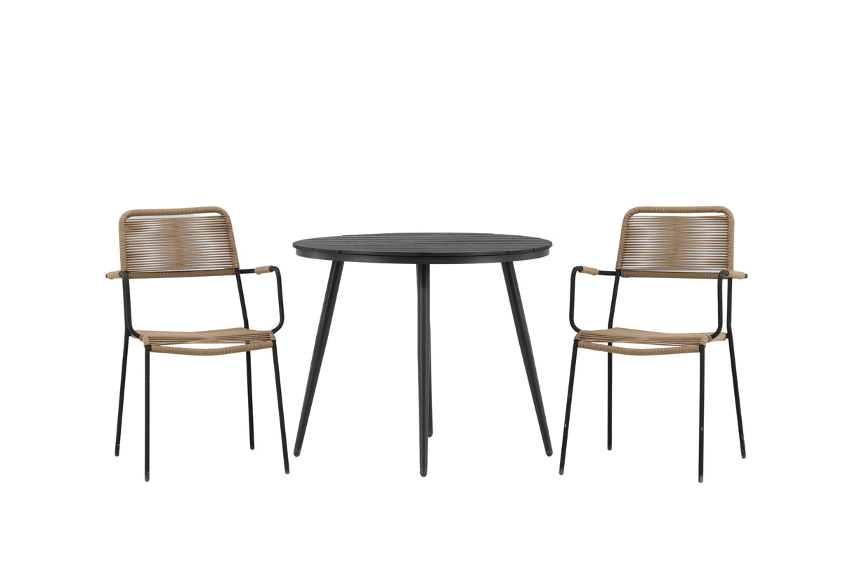 Round Dining Table ø90 Black + Dining Chair 2-pack Brown