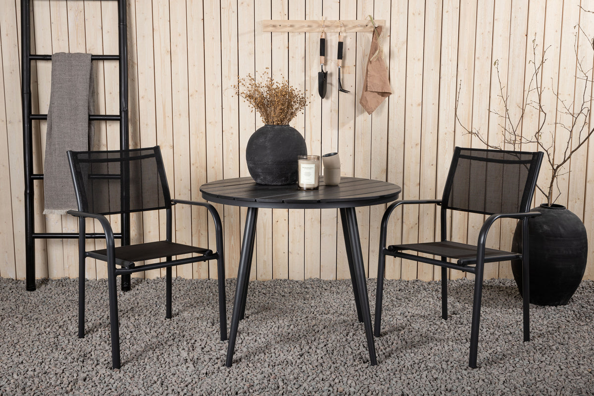 Round Dining Table ø90 Black + Dining Chair 2-pack Black