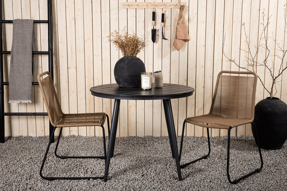 Round Dining Table ø90 Black + Dining Chair 2-pack Brown