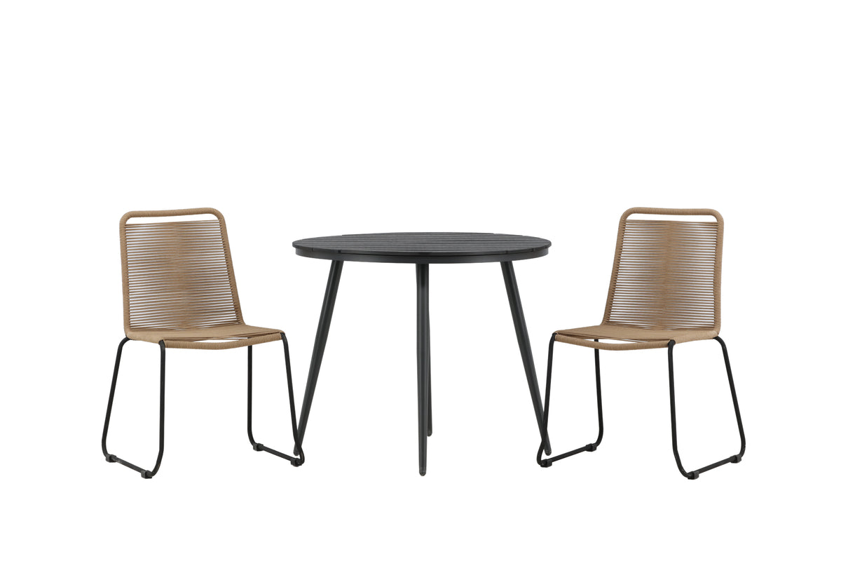 Round Dining Table ø90 Black + Dining Chair 2-pack Brown