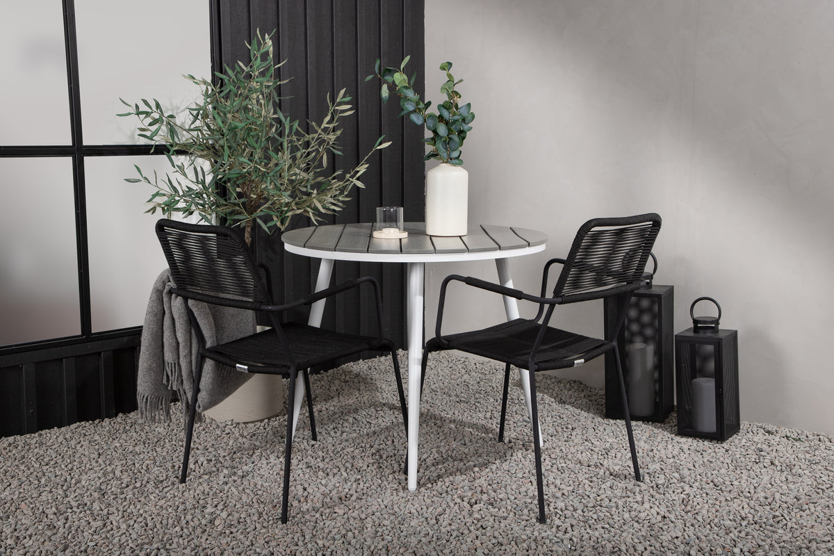 Round Dining Table ø90 Grey + Dining Chair 2-pack Black