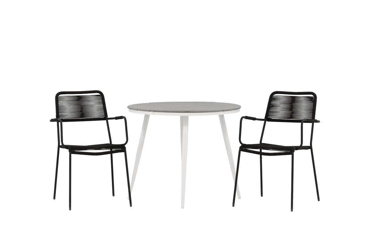 Round Dining Table ø90 Grey + Dining Chair 2-pack Black