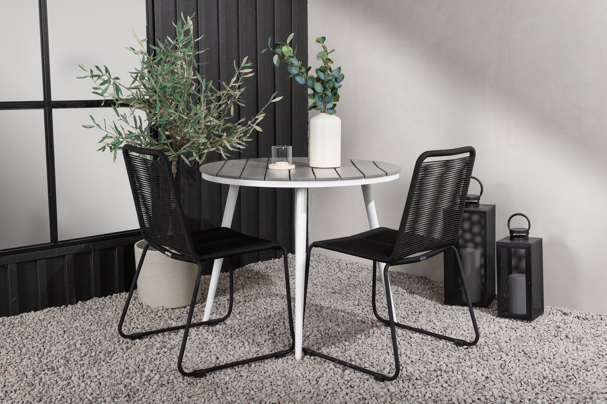 Round Dining Table ø90 Grey + Dining Chair 2-pack Black