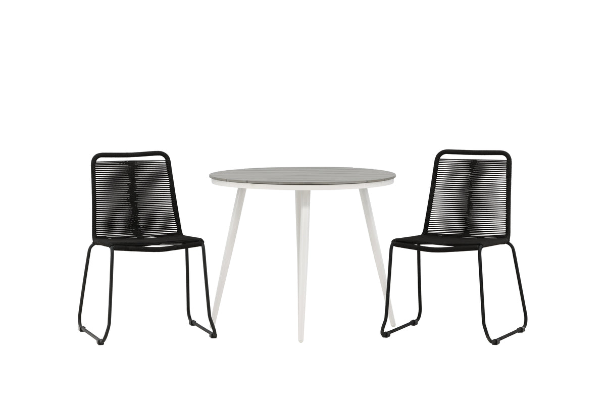 Round Dining Table ø90 Grey + Dining Chair 2-pack Black