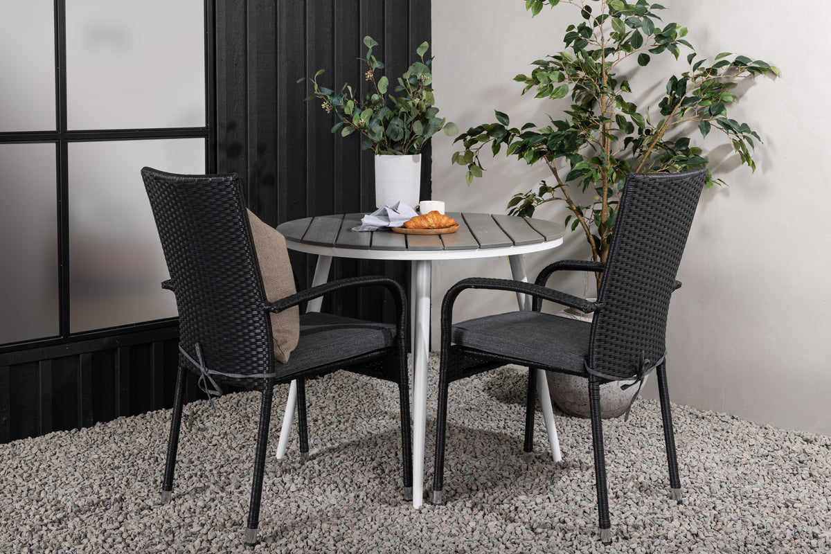 Round Dining Table ø90 Grey + Dining Chair 2-pack Black