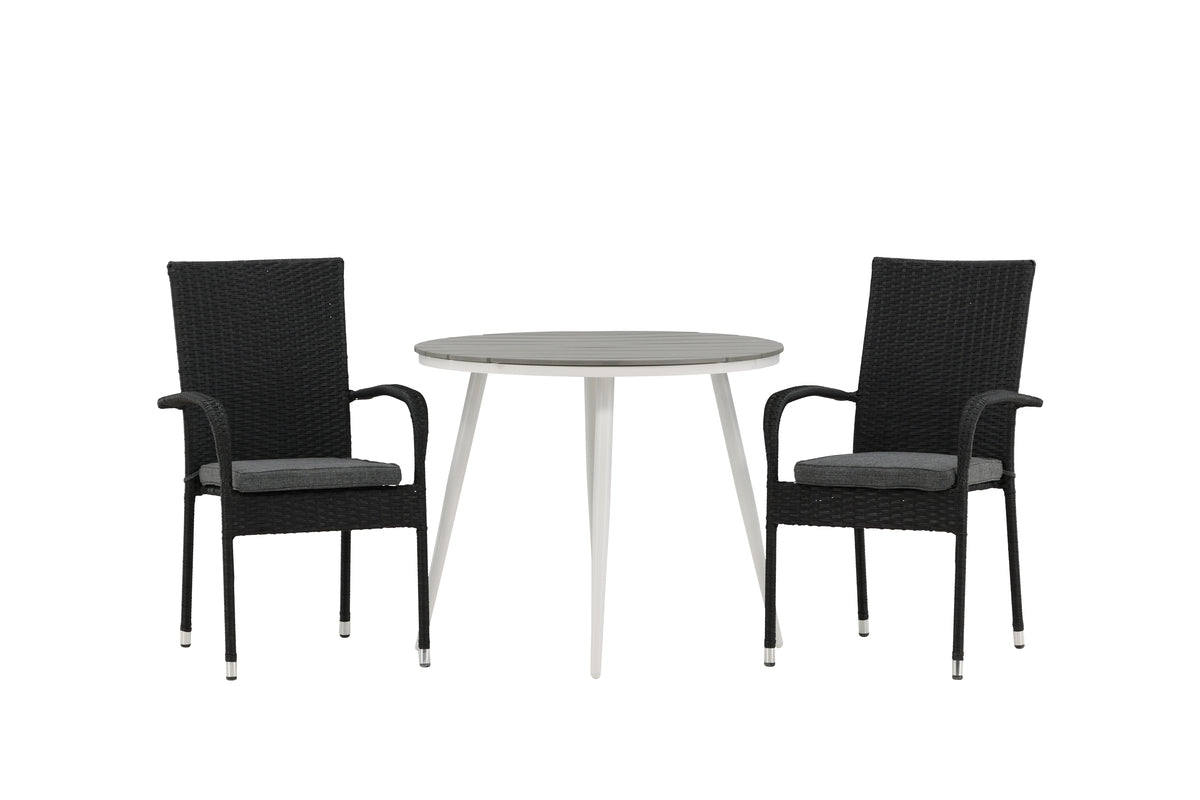 Round Dining Table ø90 Grey + Dining Chair 2-pack Black