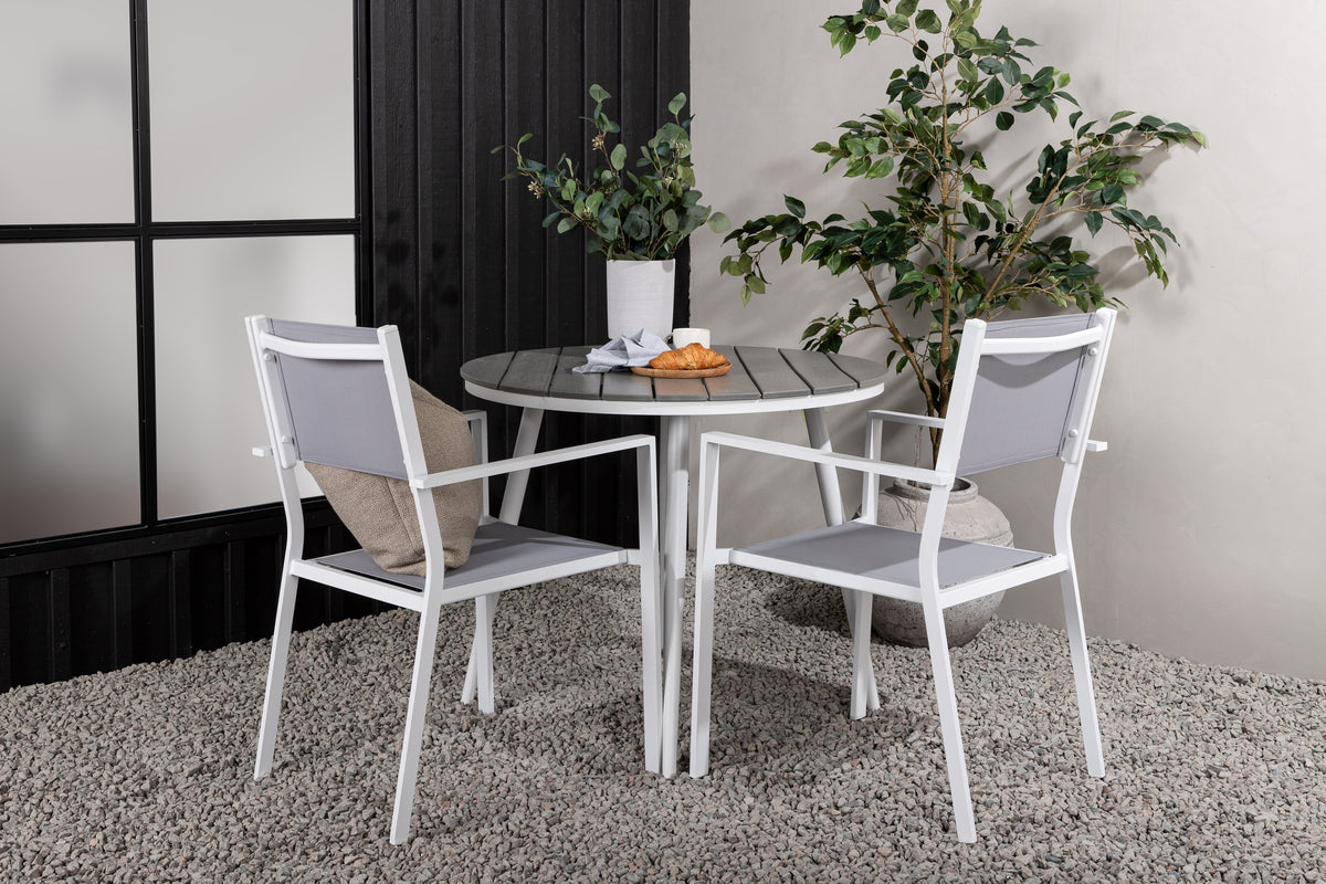 Round Dining Table ø90 Grey + Dining Chair 2-pack Grey