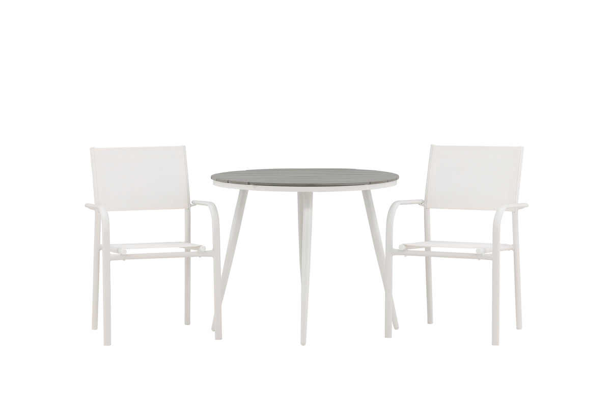 Round Dining Table ø90 Grey + Dining Chair 2-pack White