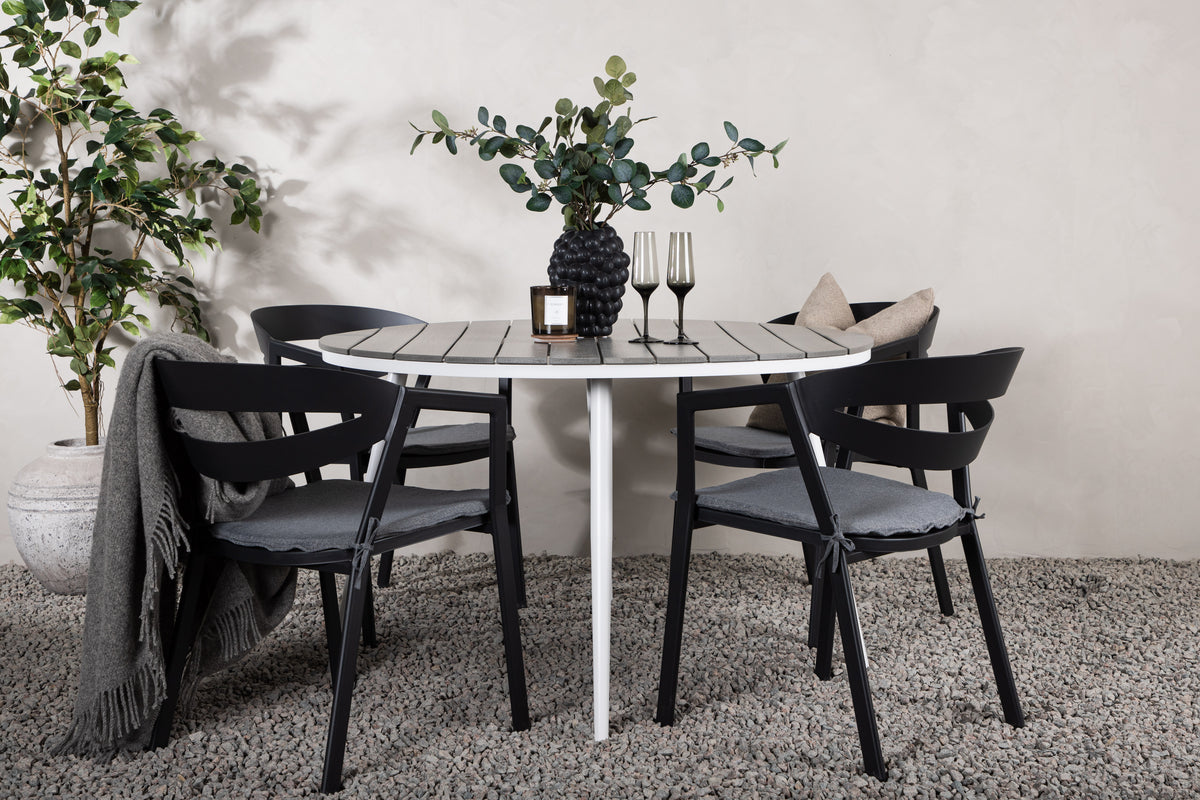 Round Dining Table ø120 Grey + Dining Chair Black