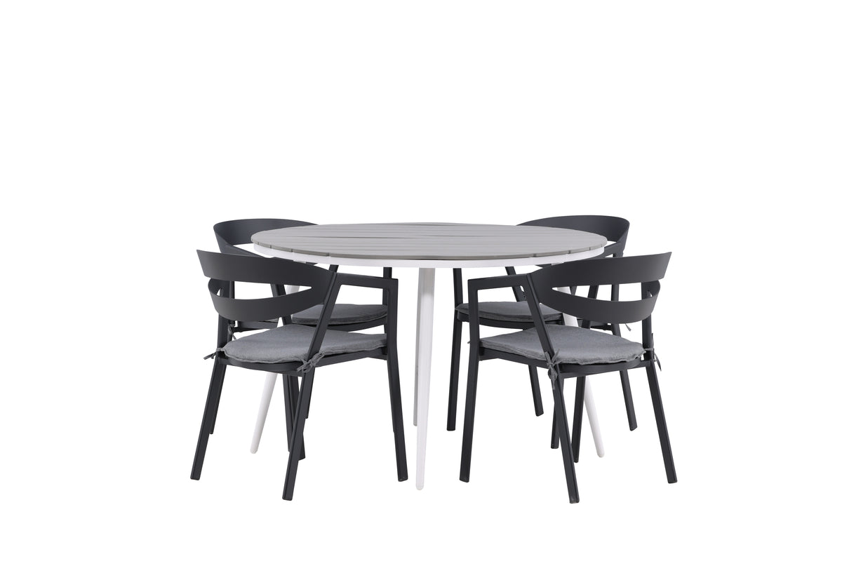 Round Dining Table ø120 Grey + Dining Chair Black