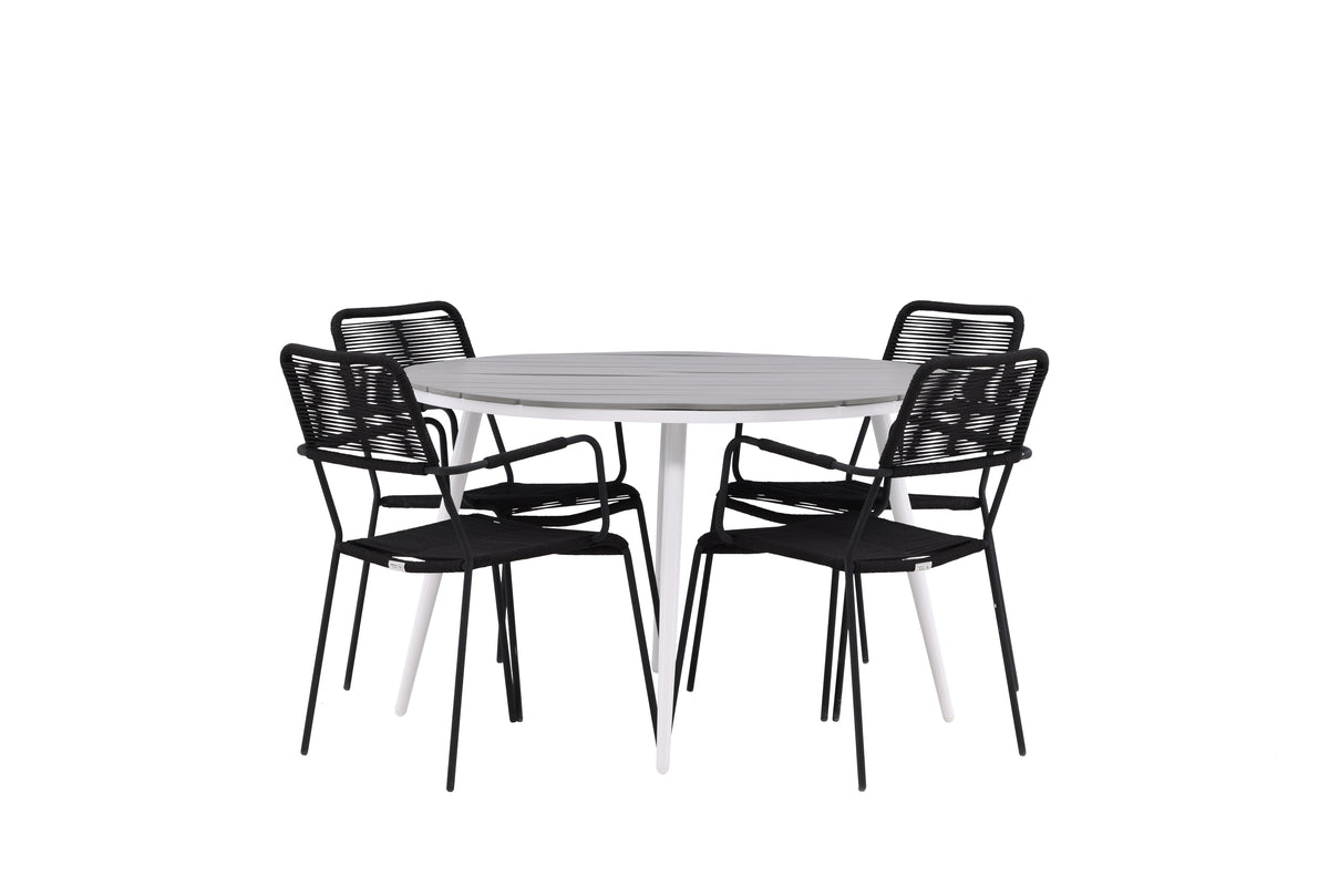 Round Dining Table ø120 Grey + Dining Chair 2-pack Black