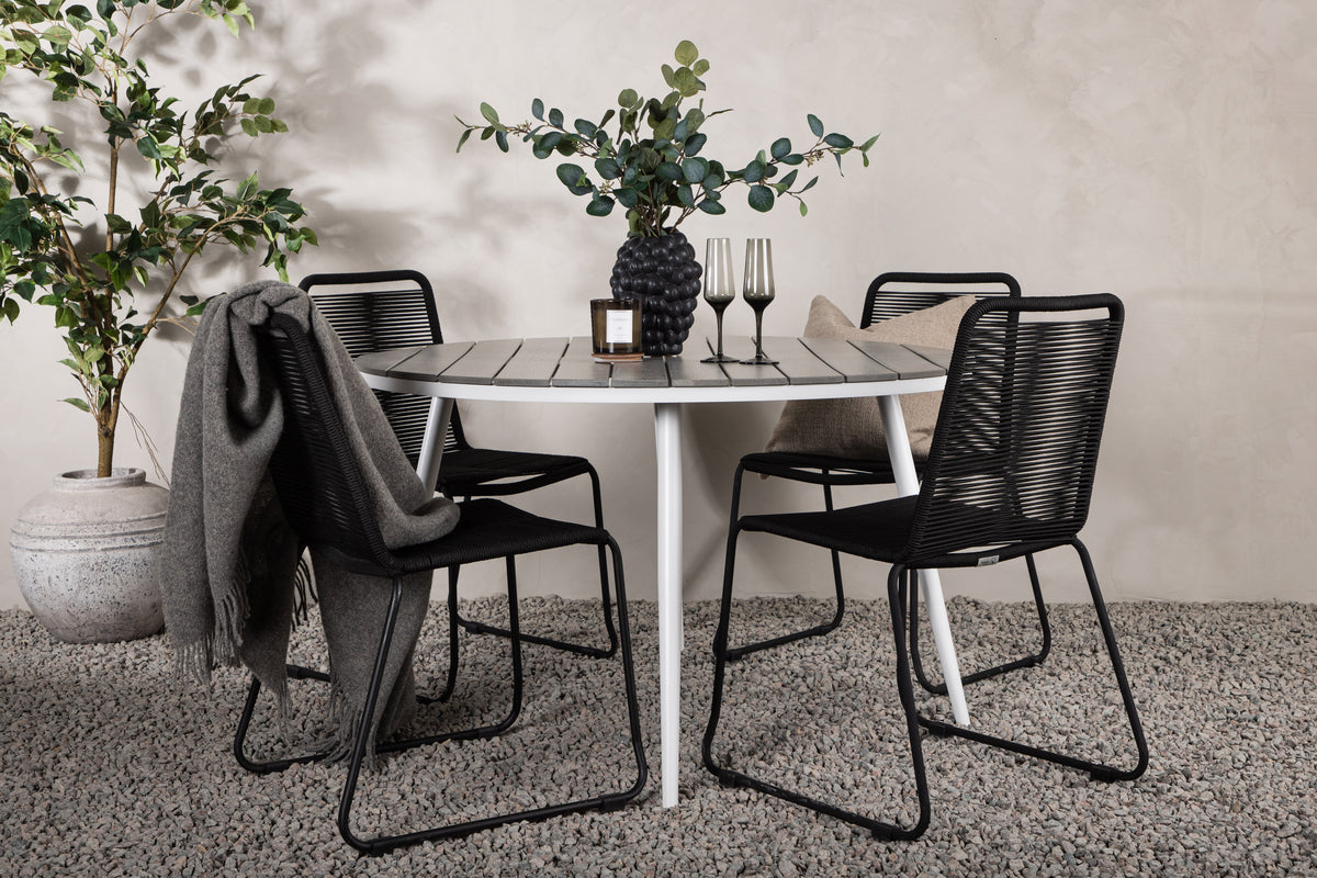 Round Dining Table ø120 Grey + Dining Chair 2-pack Black