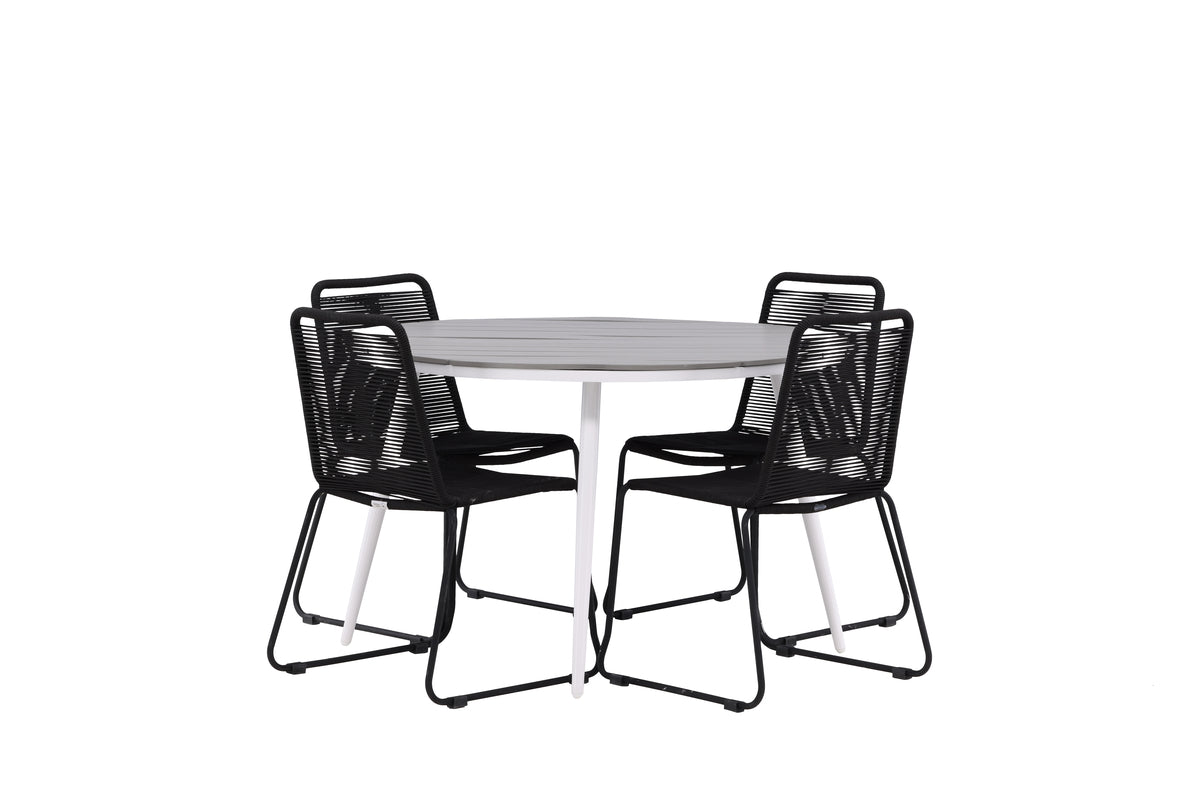 Round Dining Table ø120 Grey + Dining Chair 2-pack Black