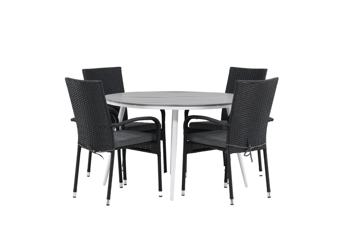 Round Dining Table ø120 Grey + Dining Chair 2-pack Black