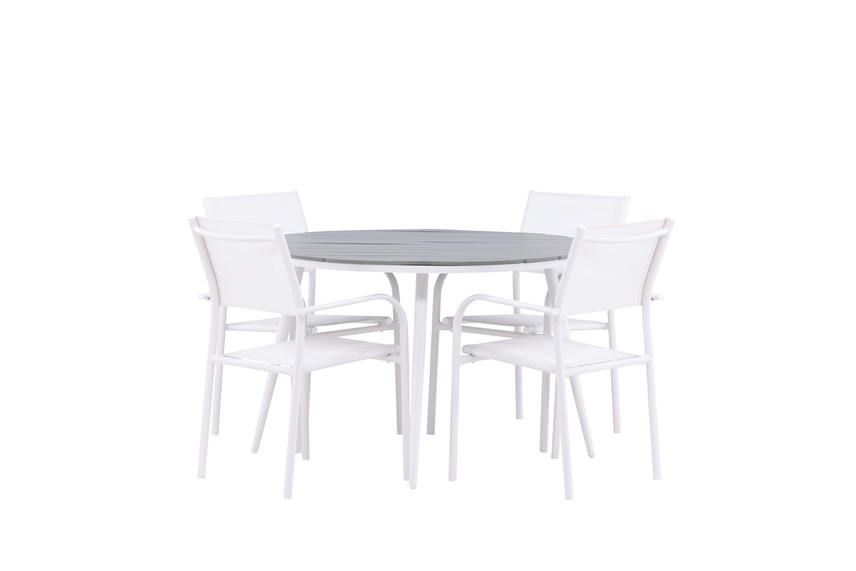 Round Dining Table ø120 Grey + Dining Chair 2-pack White