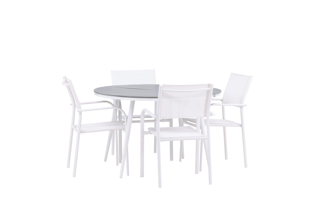 Round Dining Table ø120 Grey + Dining Chair 2-pack White
