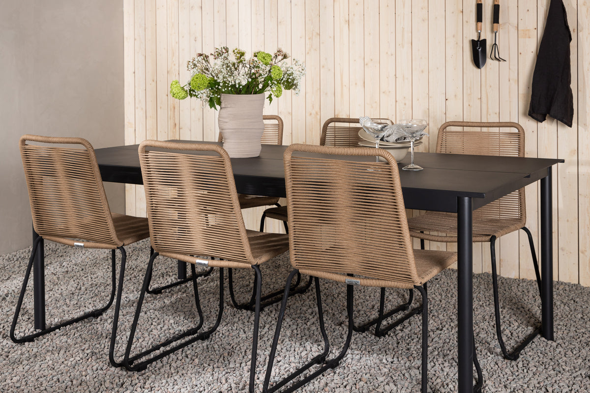 Rectangular Dining Table 100 x 200 Black + Dining Chair 2-pack Brown