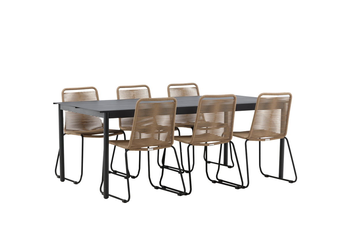 Rectangular Dining Table 100 x 200 Black + Dining Chair 2-pack Brown