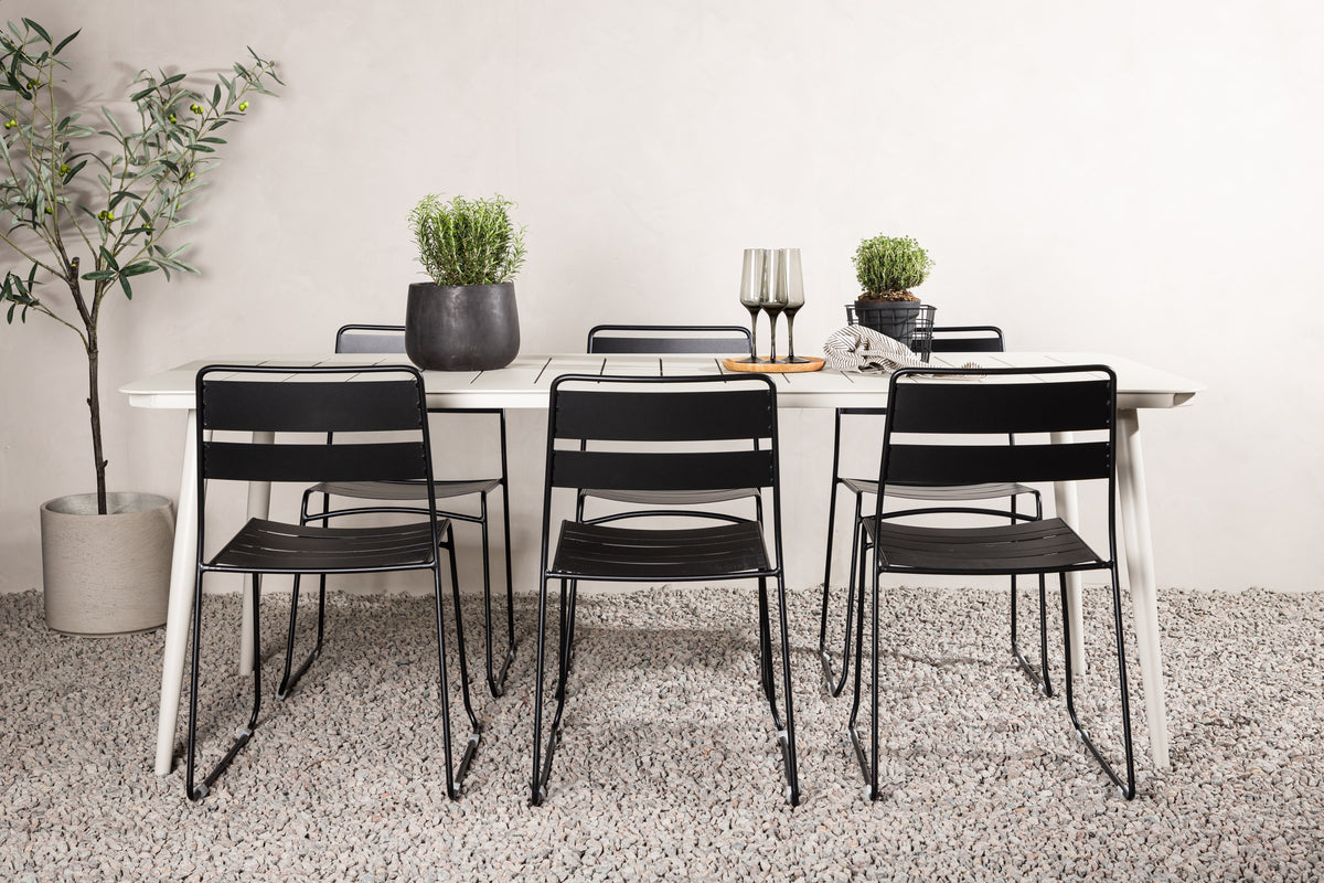 Dining Chair 2-pack Black + Rectangular Dining Table 90 x 200 Beige