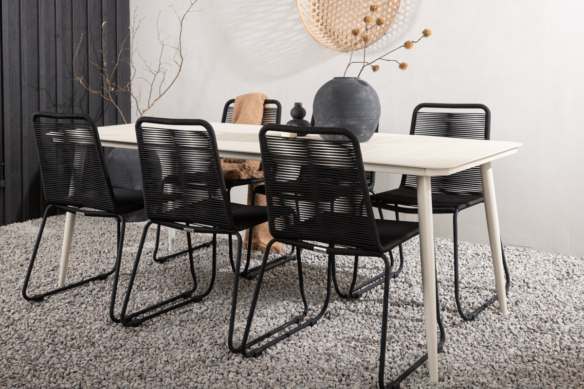 Rectangular Dining Table 90 x 200 Beige + Dining Chair 2-pack Black