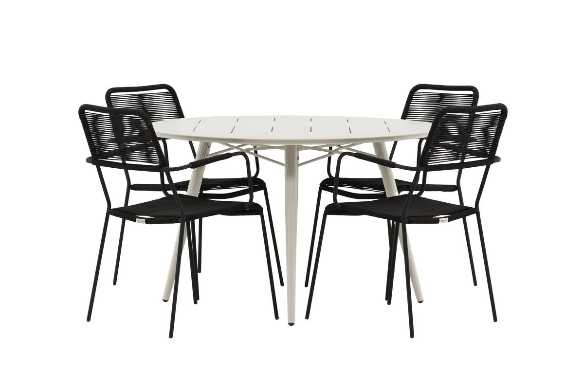 Round Dining Table ø120 Beige + Dining Chair 2-pack Black
