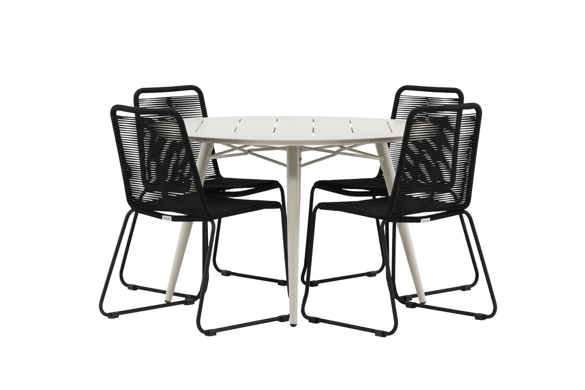 Round Dining Table ø120 Beige + Dining Chair 2-pack Black