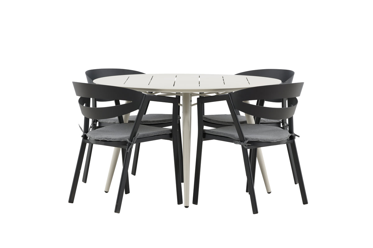 Dining Chair Black + Round Dining Table ø120 Beige