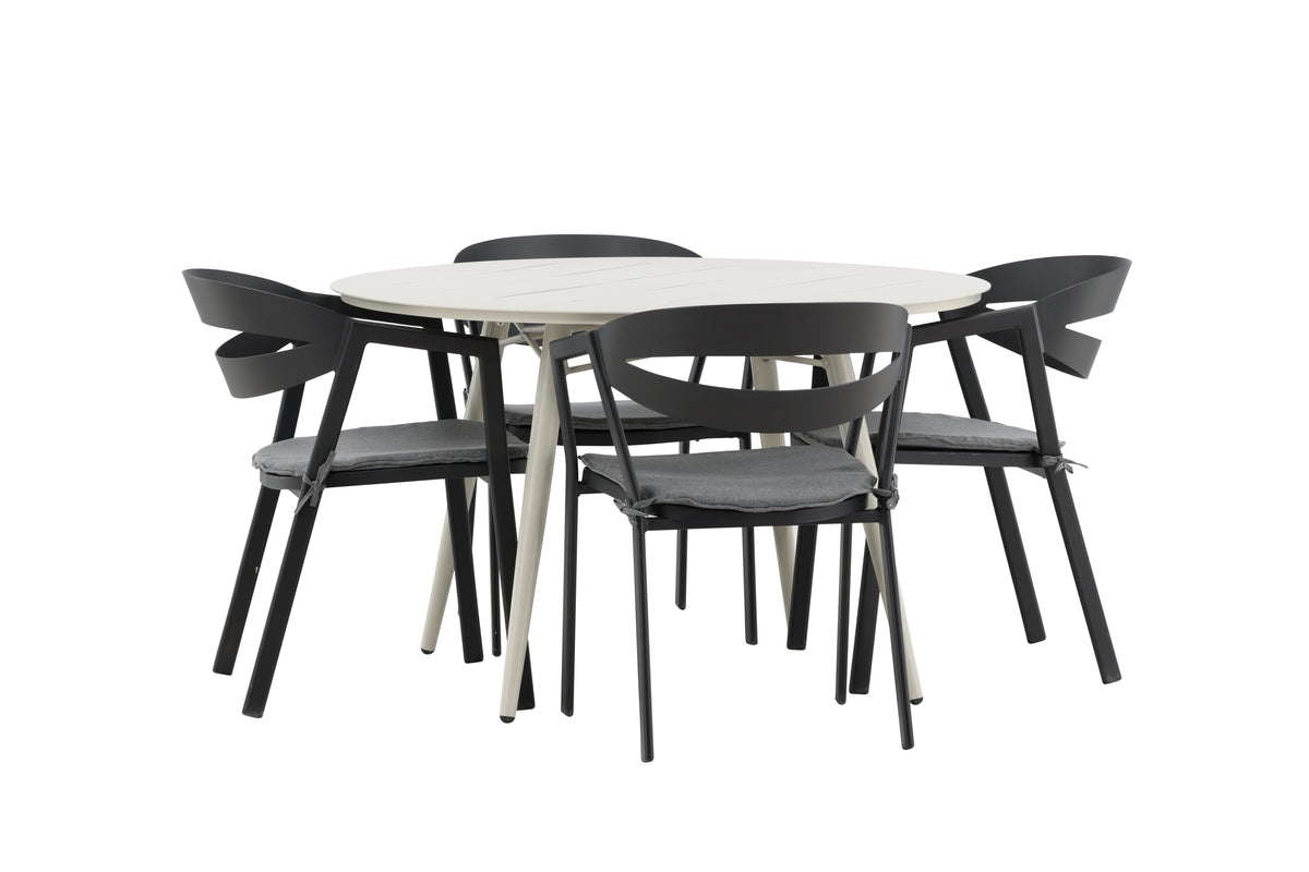 Dining Chair Black + Round Dining Table ø120 Beige
