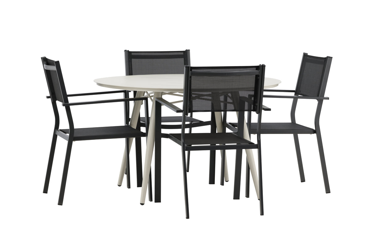 Round Dining Table ø120 Beige + Dining Chair 2-pack Black