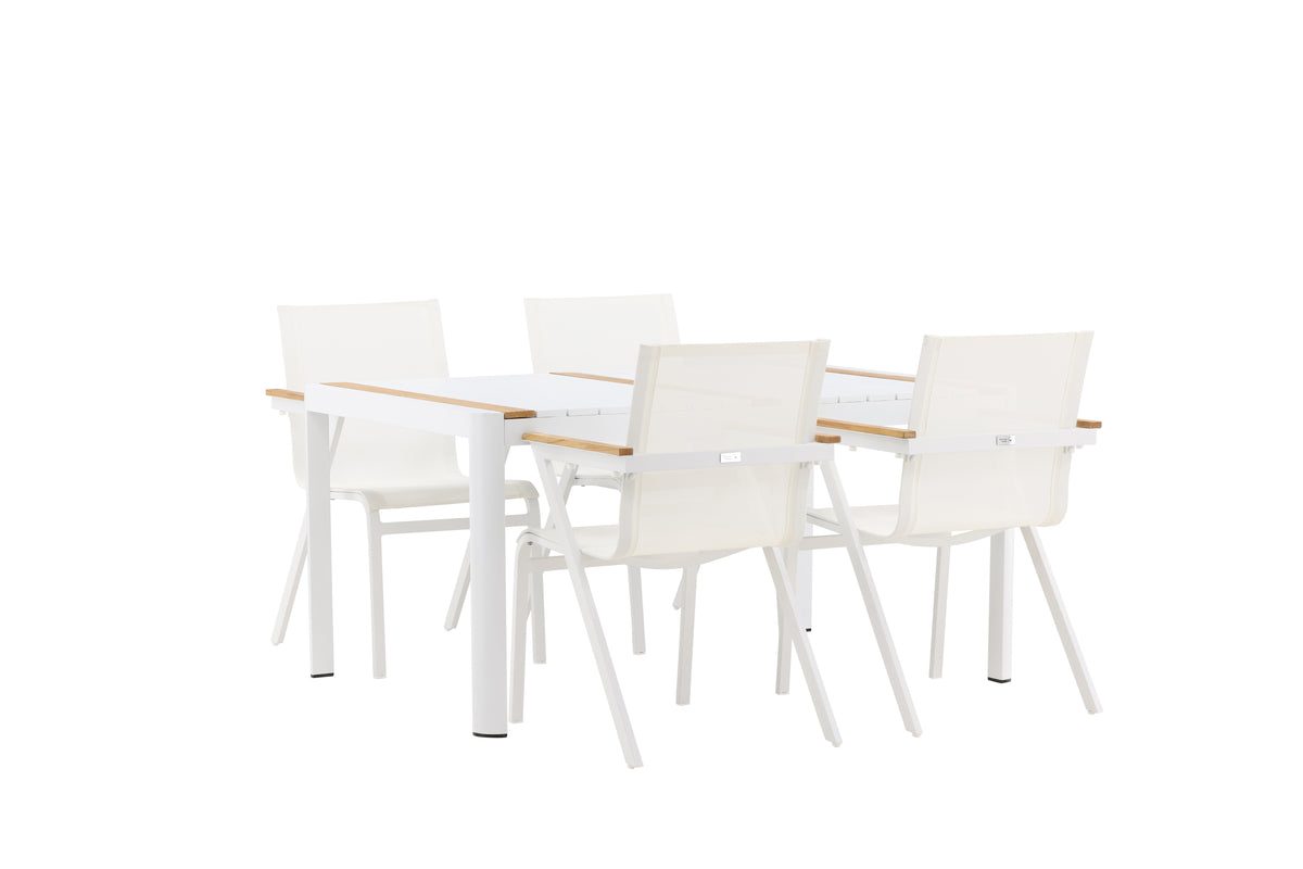 Rectangular Dining Table 90 x 150 White + Dining Chair 6-pack White