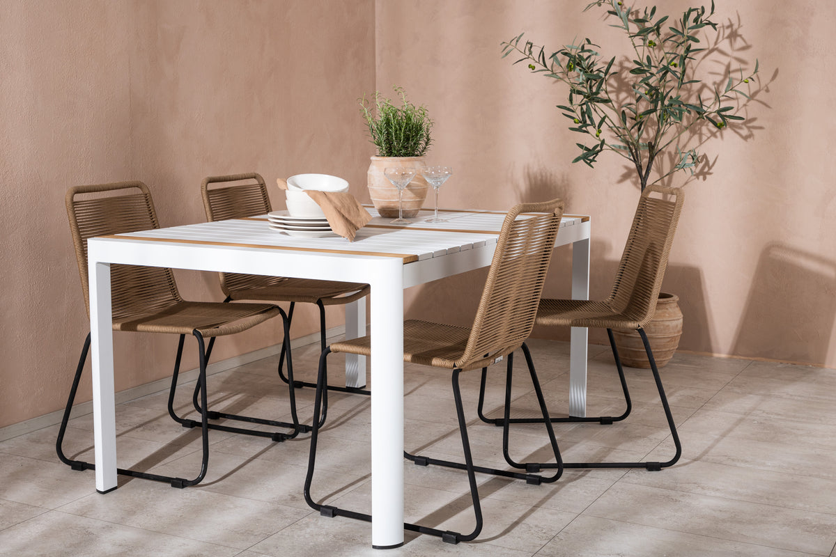 Rectangular Dining Table 90 x 150 White + Dining Chair 2-pack Brown