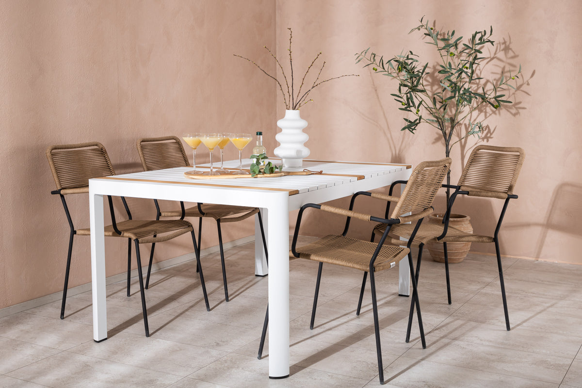 Rectangular Dining Table 90 x 150 White + Dining Chair 2-pack Brown