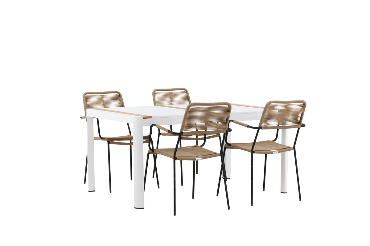 Rectangular Dining Table 90 x 150 White + Dining Chair 2-pack Brown
