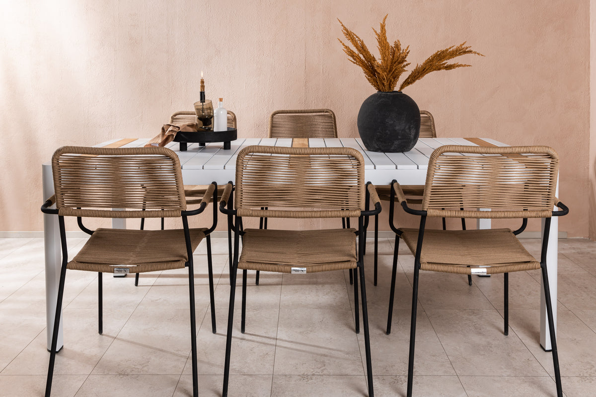 Rectangular Dining Table 100 x 200 White + Dining Chair 2-pack Brown