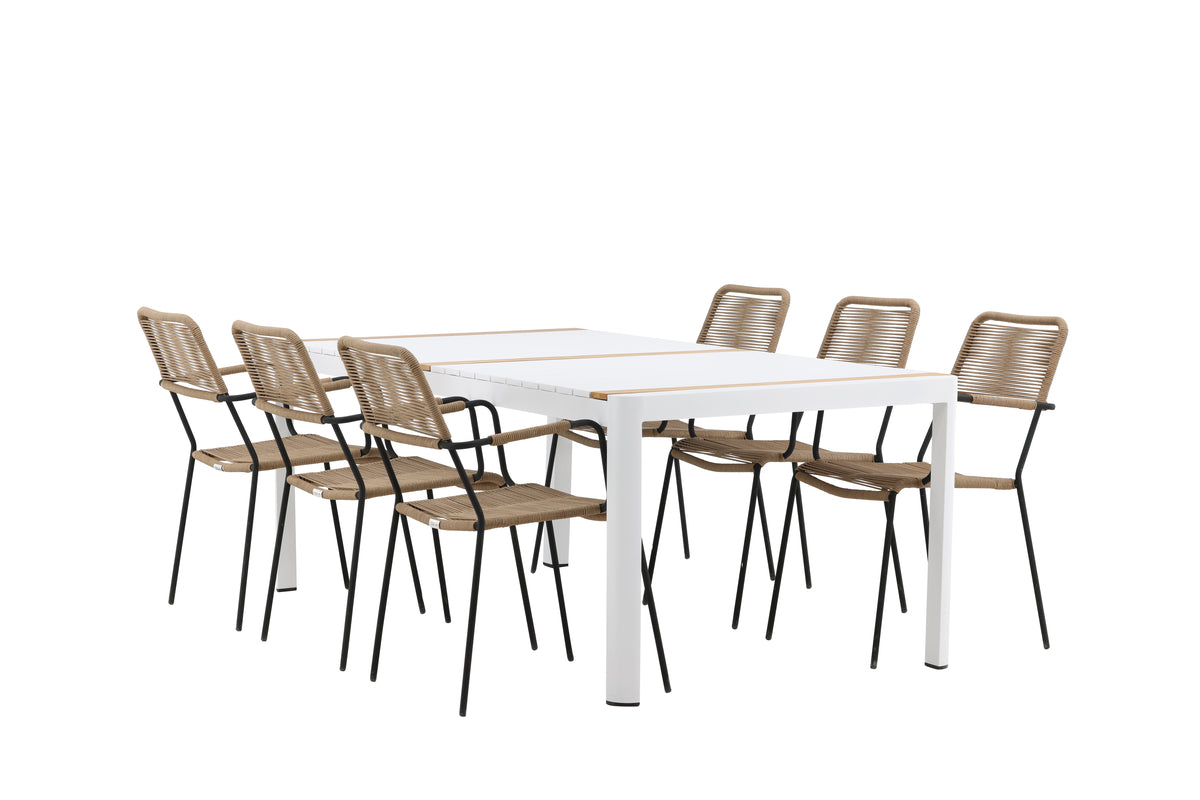 Rectangular Dining Table 100 x 200 White + Dining Chair 2-pack Brown
