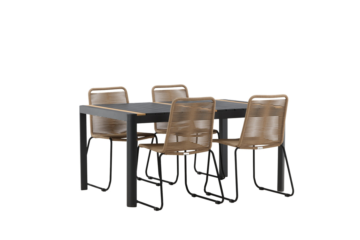 Rectangular Dining Table 90 x 150 Black + Dining Chair 2-pack Brown