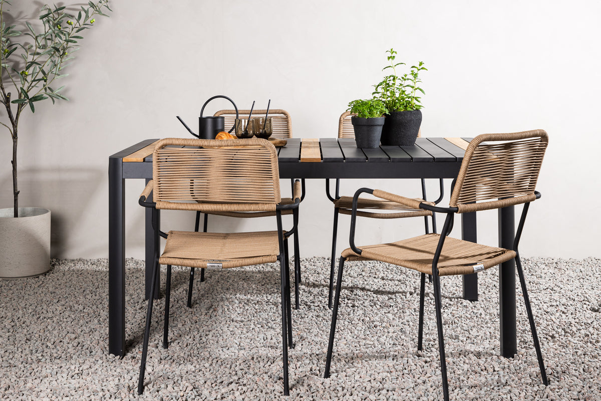 Rectangular Dining Table 90 x 150 Black + Dining Chair 2-pack Brown